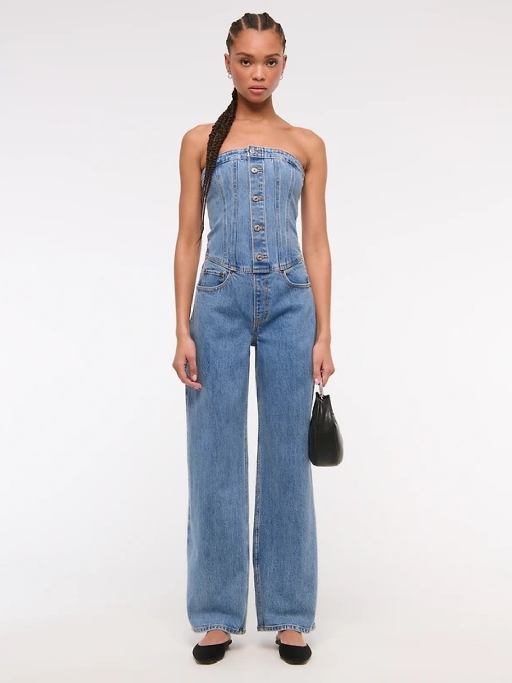 Abercrombie & Fitch Strapless Dipped-Waist Denim Jumpsuit